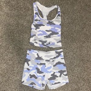 White and blue camo lounge shorts set